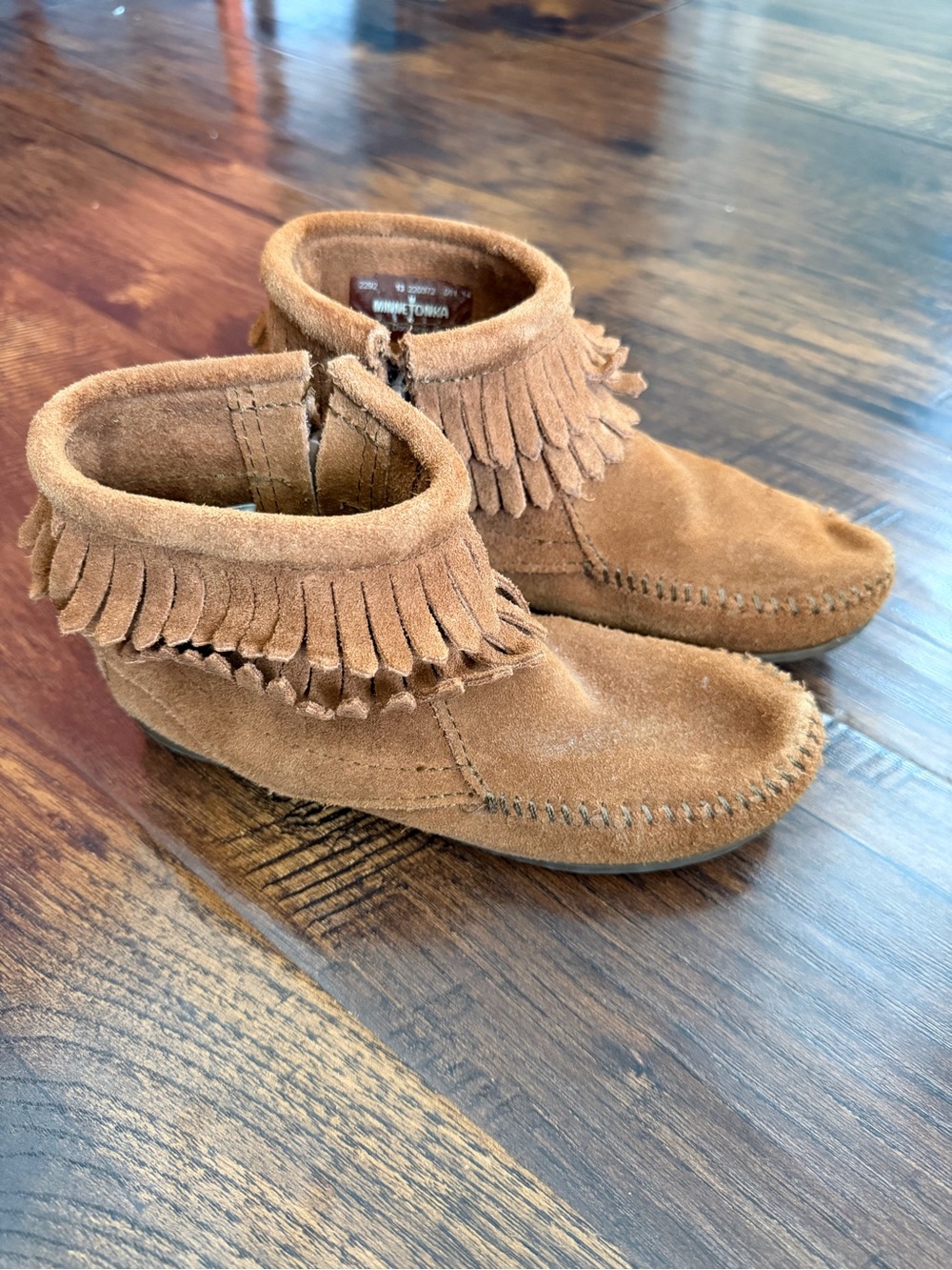 Minnetonka Kids Suede Fringe Moccasins - Chestnut Brown